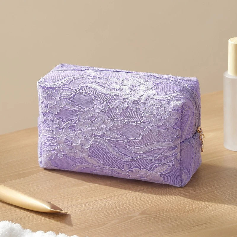 Lace Mesh Women's Makeup Bag Large Capacity Cosmetic and Jewelry Organizer Bag Zipper Square Portable Toiletry Bag