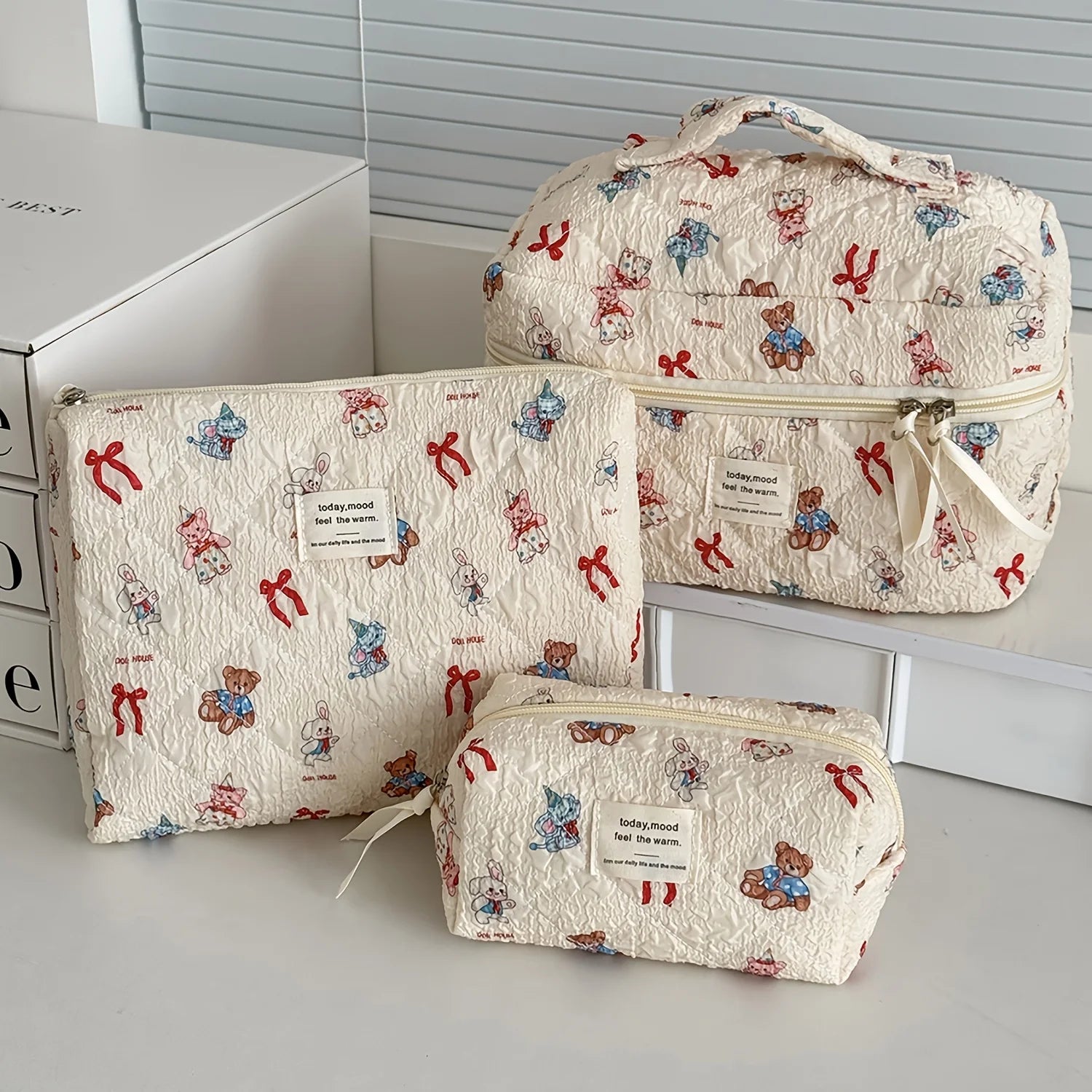 Cute Quilted Cotton Makeup Bag
