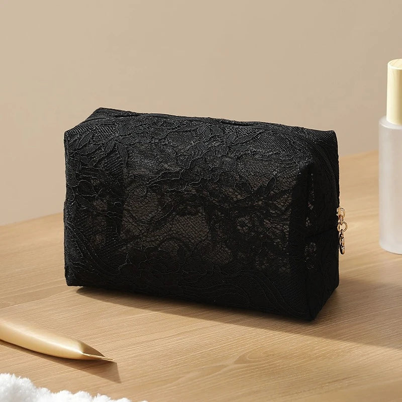 Lace Mesh Women's Makeup Bag Large Capacity Cosmetic and Jewelry Organizer Bag Zipper Square Portable Toiletry Bag
